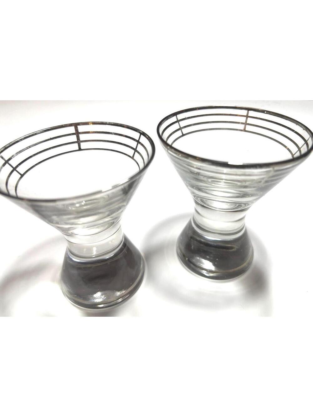 Dorothy Thorpe style hourglass shot glasses with platinum bands, set of 2